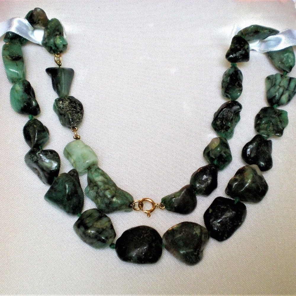Designer 14K Gold Green Variscite Utahlite Nugget Beaded Necklace 69.3 grams